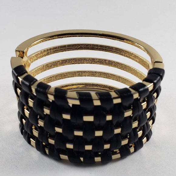 Jewelry - Gold polished Robust Bracelet wrap with Black Cord